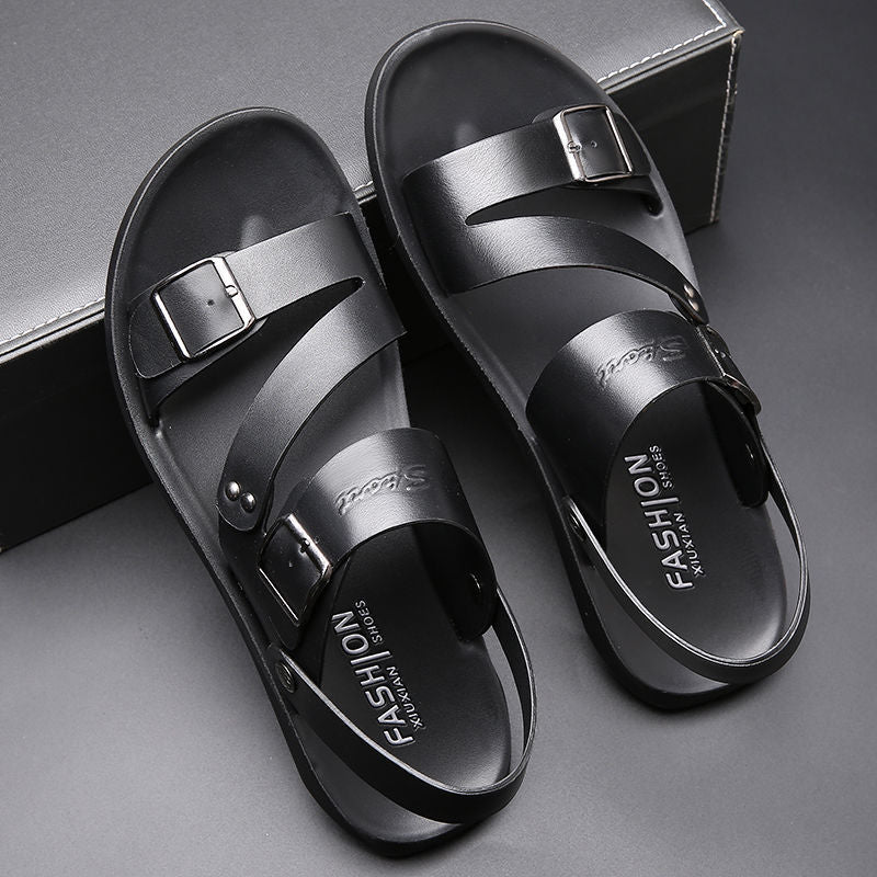 Herren Leder Flats Sandalen