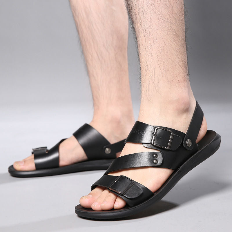 Herren Leder Flats Sandalen