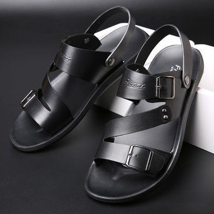 Herren Leder Flats Sandalen