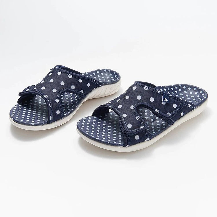 Polka Dot Print Flache Sandalen mit Hakenschlaufe und offener Spitze