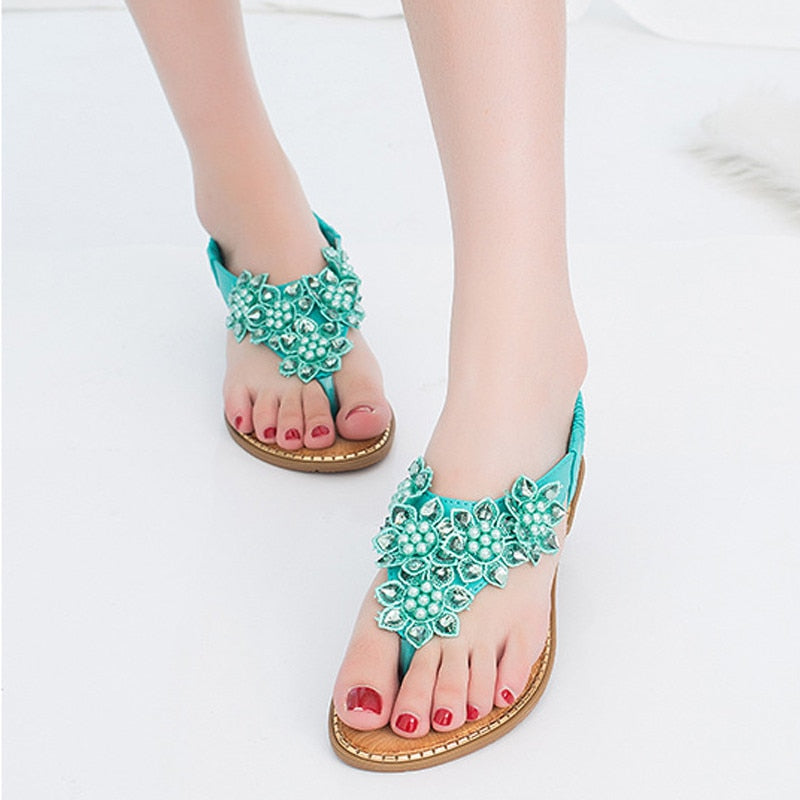 Mode Perle Blume Runde Zehe Flip Flops