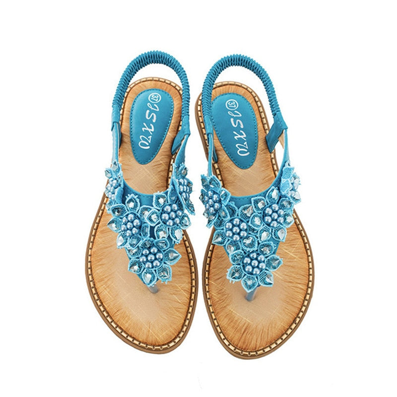 Mode Perle Blume Runde Zehe Flip Flops