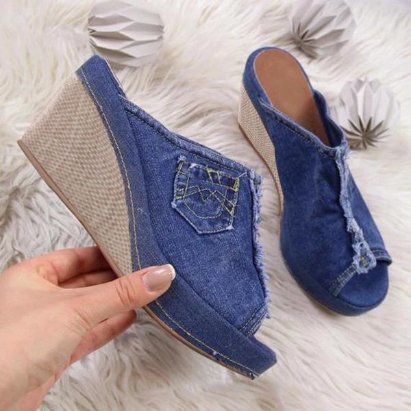 Denim-Keilsandalen für Frauen