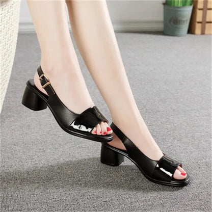 Leder High Chunky Heels Damen Sandalen